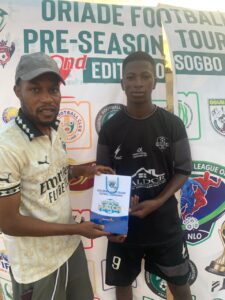 Super Sub Adisa Aladura being presented the Man of the Match Award